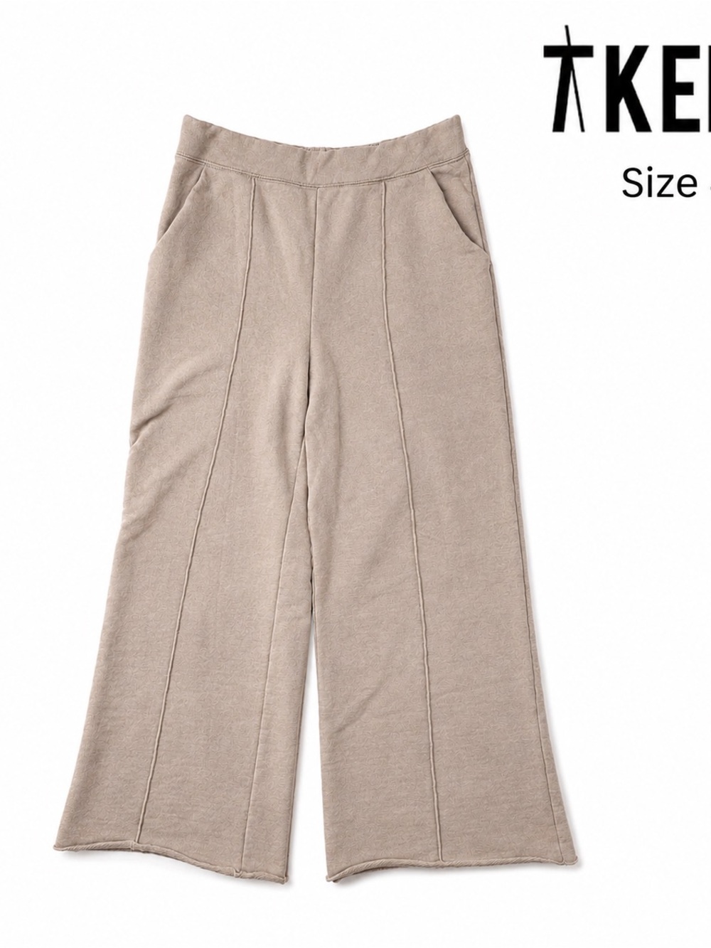 TKEES Raw Edge Wide Leg Pants Sand Cotton Terry Made Canada Size 4 XL